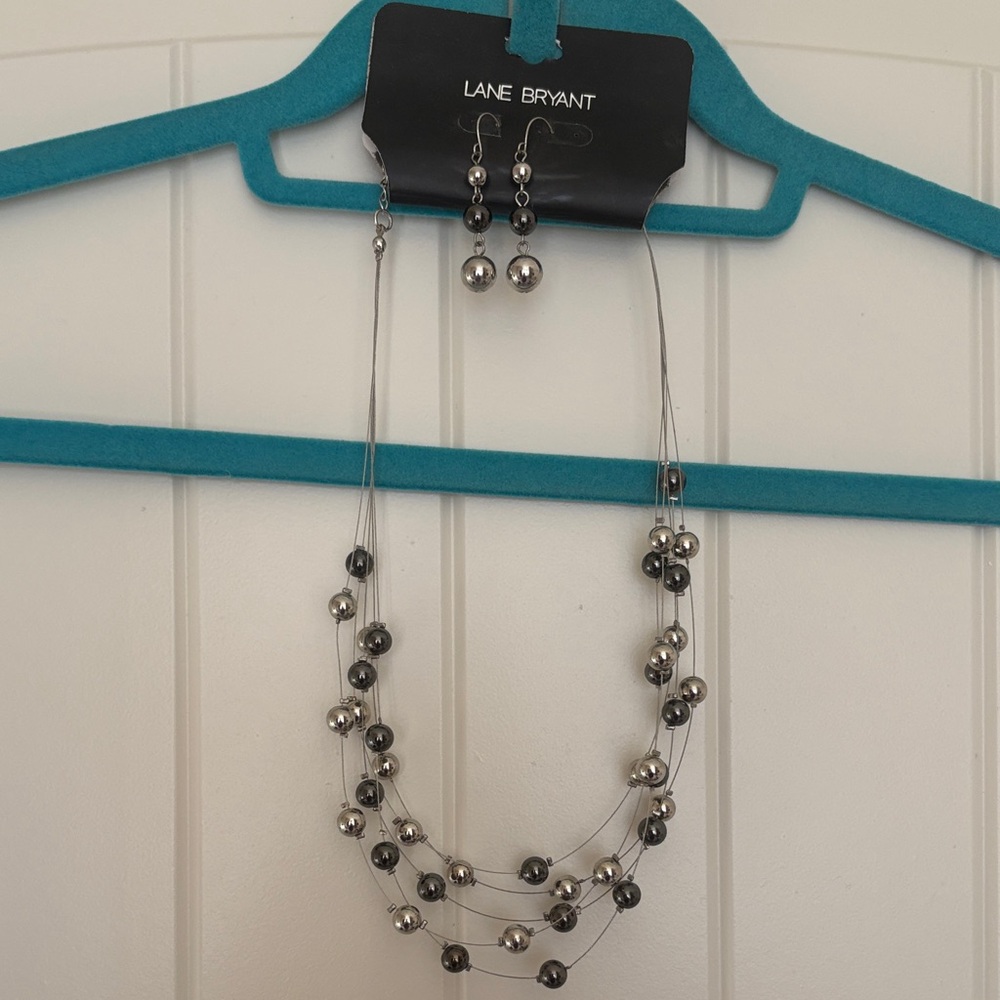 Lane Bryant Silver and Black Multi-Strand Necklace Set